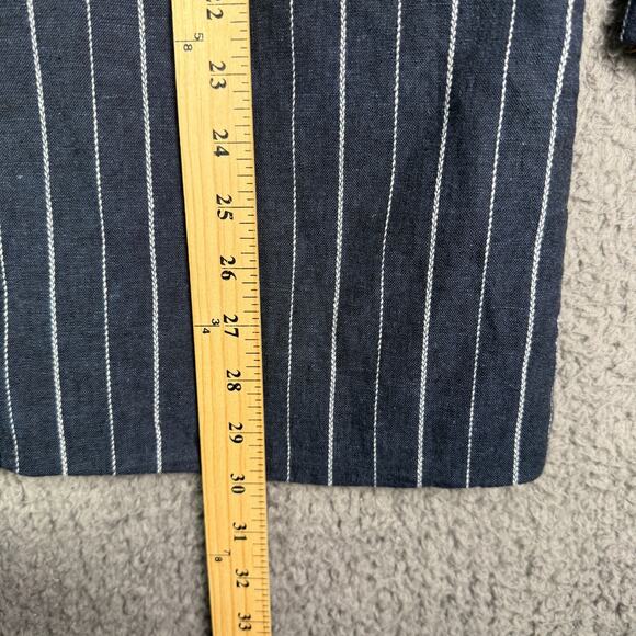 Free People Ashby Blazer Womens S Navy Blue Pinstriped Linen Double Breasted - Picture 9 of 12